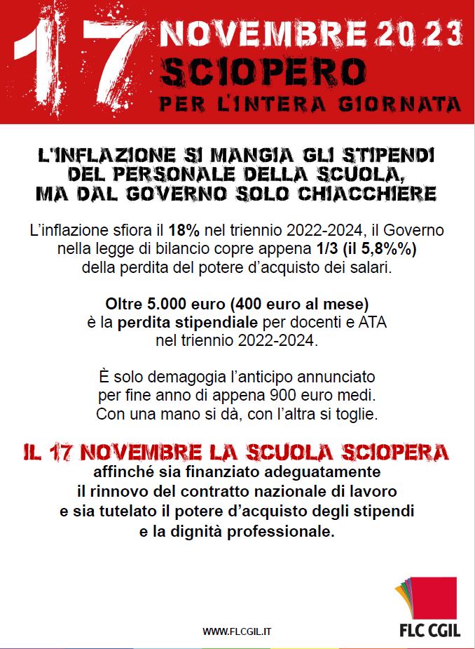 Immagine per 17 NOVEMBRE SCIOPERO PER L'INTERA GIORNATA